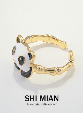 国潮可爱呆萌熊猫戒指女生