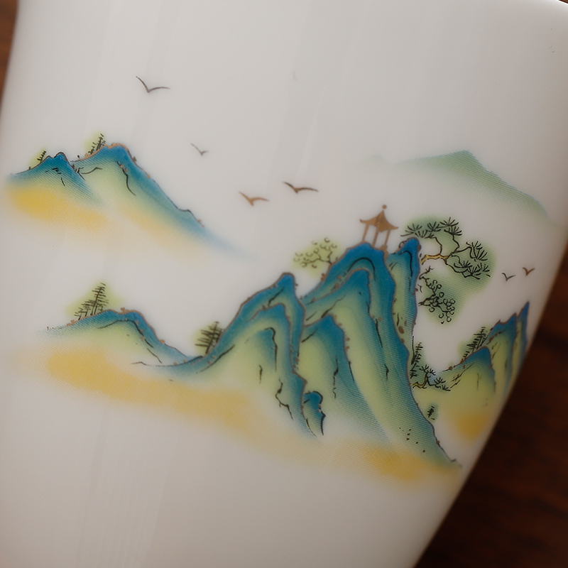 千里江山白瓷公道杯陶瓷分茶器功夫茶具侧把茶海鹰嘴公杯家用中式 - 图1