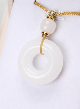 男女金丝玉和田吊坠项链平安玉环