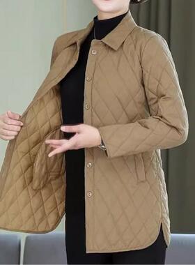 中年妈妈菱格棉衣外套女士新款冬季棉服薄棉夹棉轻薄小个子小棉袄