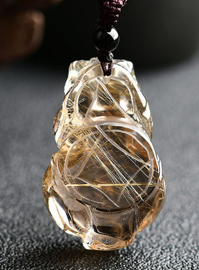 天然金发晶霸王貔貅吊坠钛