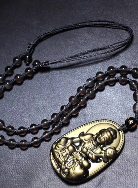 孤品绿眼冰种黑曜石属龙蛇人本命佛项链普贤菩萨生肖龙蛇饰品项链