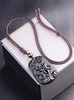 属牛2026年灵蛇进禄吊坠黑曜石生肖牛吉祥物招财转运项链饰品男女