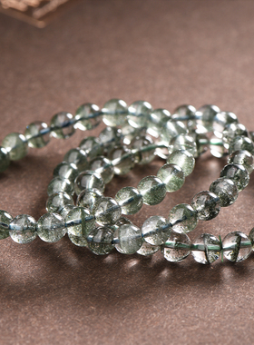 天然绿幽灵手链绿色水晶满天星千层纹幽灵水晶礼物圆珠手串女