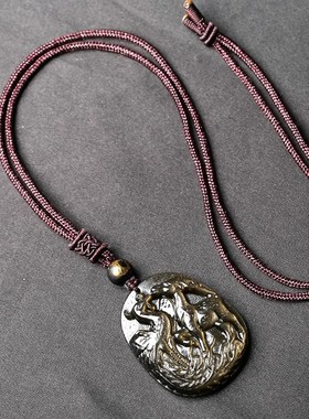 天然黑曜石2026年属龙人吉祥物凤鹿护岁黑曜石吊坠生肖龙饰品男女