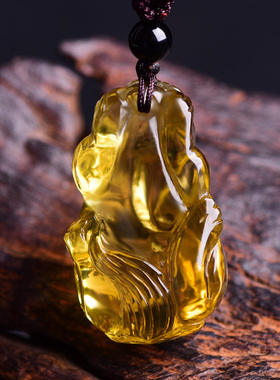 天然黄水晶吊坠项链挂件招财貔貅