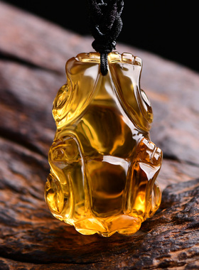 天然黄水晶霸王貔貅吊坠项链招财