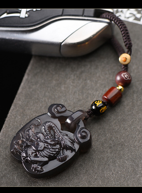 2026马年飞龙乘运生肖马吊坠黑曜石本命年挂件属马护身符项链男女