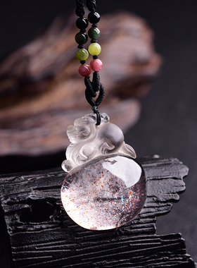 天然水晶草莓晶貔貅项链有求必应貔貅金色草莓粉水晶吊坠男女礼物