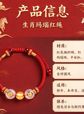 十二生肖三合红绳手串化解属羊牛鼠狗本命年手绳2027羊年太岁手链