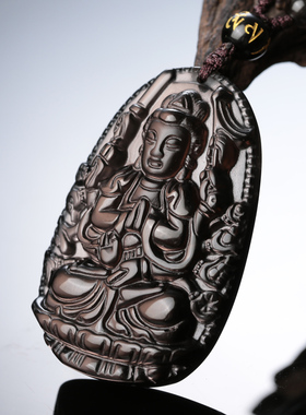 天然冰种黑曜石属鼠本命佛吊坠千手观音菩萨生肖鼠挂件男女饰品