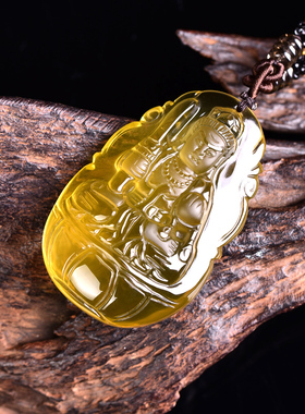 生肖守护神不动尊菩萨深黄色吊坠