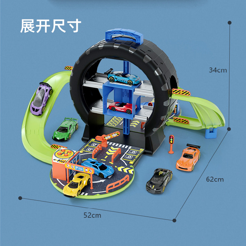 立体停车场玩具儿童礼物汽车轨道道闸栏杆城市多层车库轮胎停车场-图0