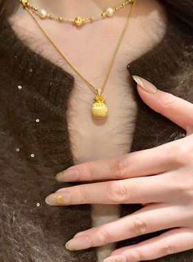 金包银韦雪同款点钻拉丝福袋项链