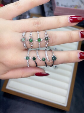 天然a货翡翠小戒指铜托开口圈戒指精致百搭女款