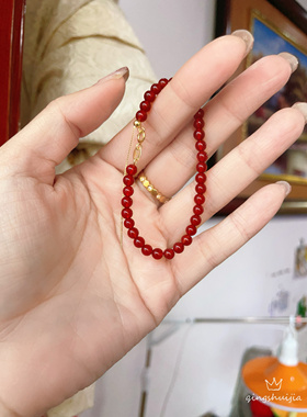 s925纯银细款红玛瑙手链，纯银针式链可以自己换别的珠子