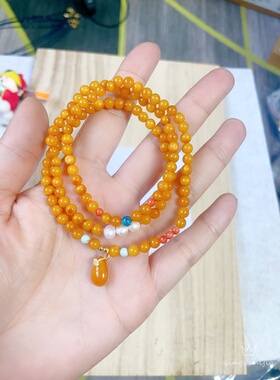 天然蜜蜡三圈手链蜜蜡尺寸卡4.5mm搭配珍珠南红绿松等