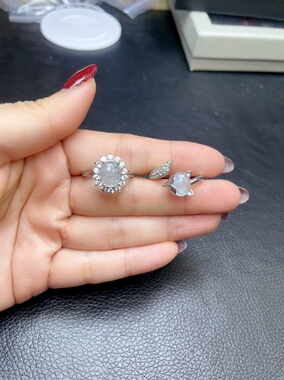 纯天然海蓝宝戒指海蓝宝铜托开口圈海蓝宝戒圈海蓝宝指环