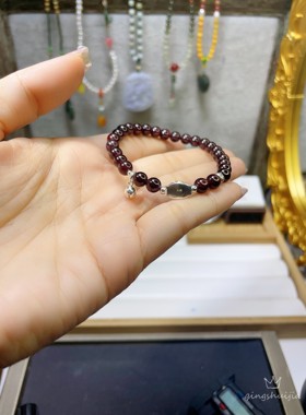 石榴石龙饺手链，足银小龙饺，简单百搭