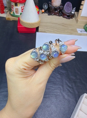 天然月光石灰月光泡泡戒指，石头卡7mm，强光眼，活口铜镀金镶嵌