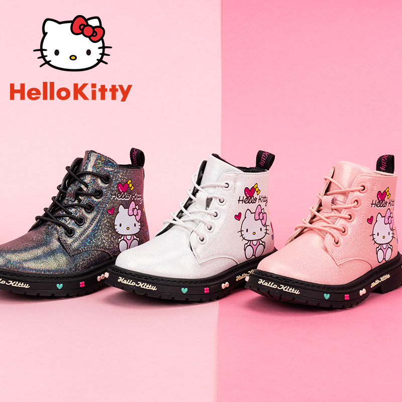 HelloKitty儿童鞋女童马丁靴新款2022冬季加绒保暖小女孩二棉鞋子-图2