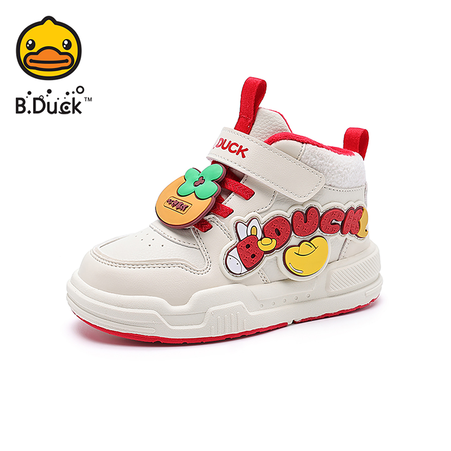 B.Duck小黄鸭童鞋儿童学步鞋女童加绒板鞋2025冬季新款高帮女宝鞋 - 图3