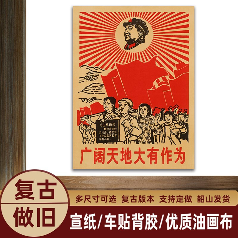 毛主像画像广阔天地大有作为宣传画复古海报画客厅V中堂装饰画壁 - 图3