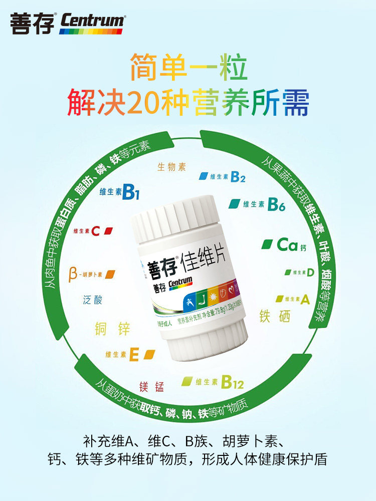 善存佳维片*2瓶多种复合维生素c 惠氏健康生活馆维生素/复合维生素