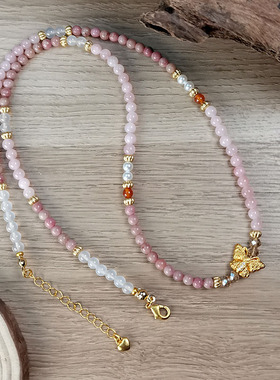 手工红纹石粉晶沙金手链项链汉服唐装马面裙配饰古风手串女新中式