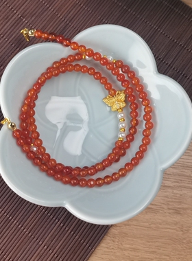 红色玛瑙沙金手工手链项链古风汉服唐装马面裙配饰新中式手串女款