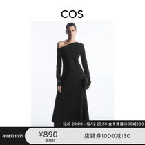 COS womens dress version type single shoulder asymmetry knit dress black 2023 fall new product 1207775001