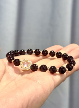 天然水晶石榴石手链女款单圈时尚百搭饰品礼物送女友闺蜜生日礼物