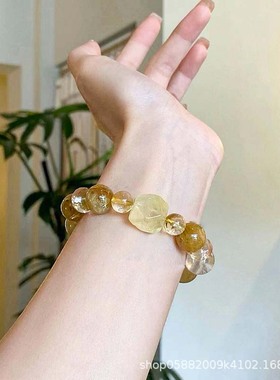 天然水晶金发晶白水晶手串招财转运手链简约高级感轻奢黄水晶手饰