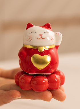 超可爱小猫旋转陶瓷小摆件2026款家用桌面转转饰品桌面工位装饰