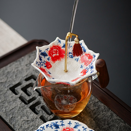 创意青花雨伞茶漏茶滤陶瓷茶叶过滤网茶道配件茶桌茶台装饰品摆件 - 图0