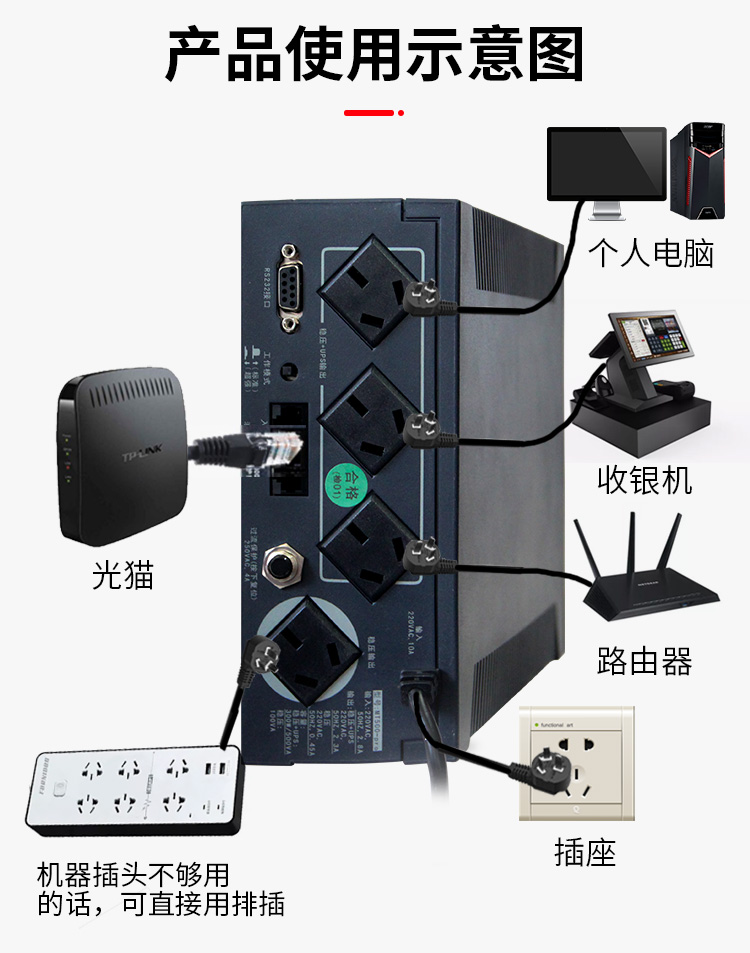 SANTAK山特 UPS不间断电源 MT1000-PRO 1000VA延时20分钟稳压600W-图3