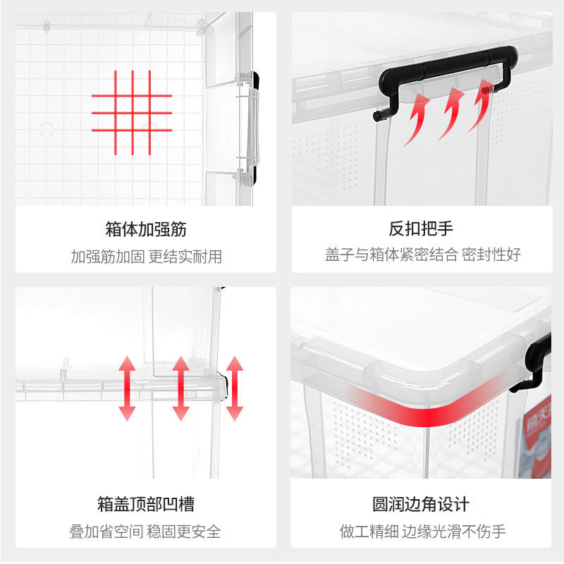 禧天龙整理箱x-6030塑料收纳箱45L透明抗压箱直角设计加厚储物箱 - 图1
