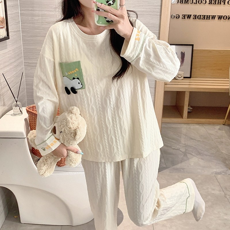 带胸垫睡衣女款秋冬季2025新款纯棉长袖小熊猫春秋款家居服女套装,淘宝优惠券,粉丝福利购,淘宝优惠卷