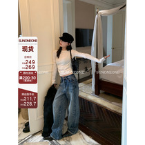 SUNONEONE GUSH Thickened Jeans Woman Autumn Winter Design Feel American Comeback Wide Leg Loose Straight Pants