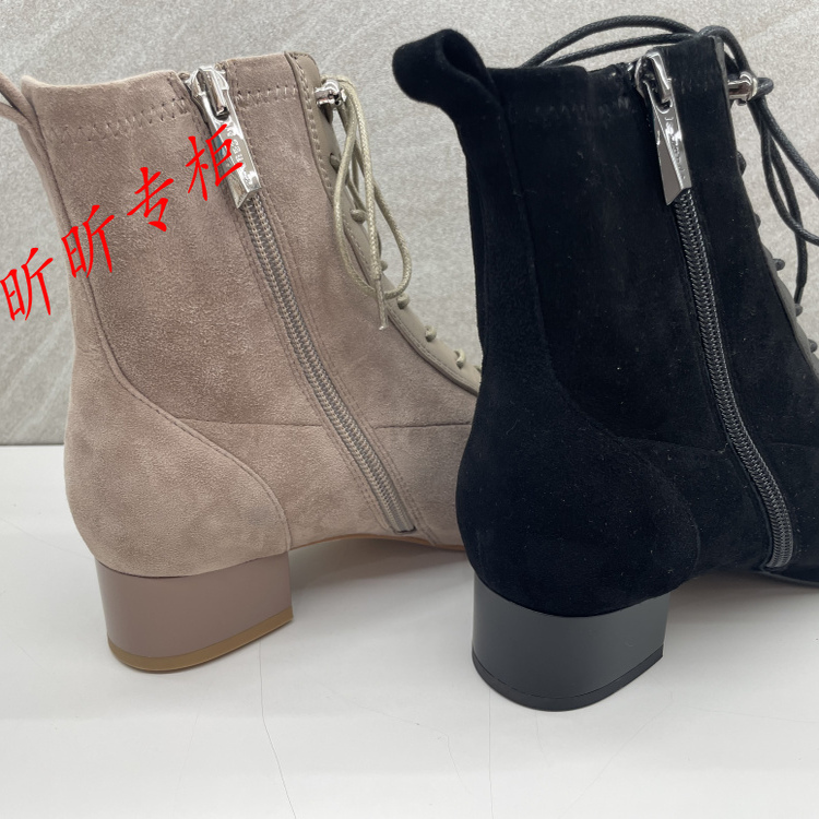 le saunda莱尔斯丹女鞋2025冬季时尚马丁靴女中粗跟短靴子6T46702 - 图0