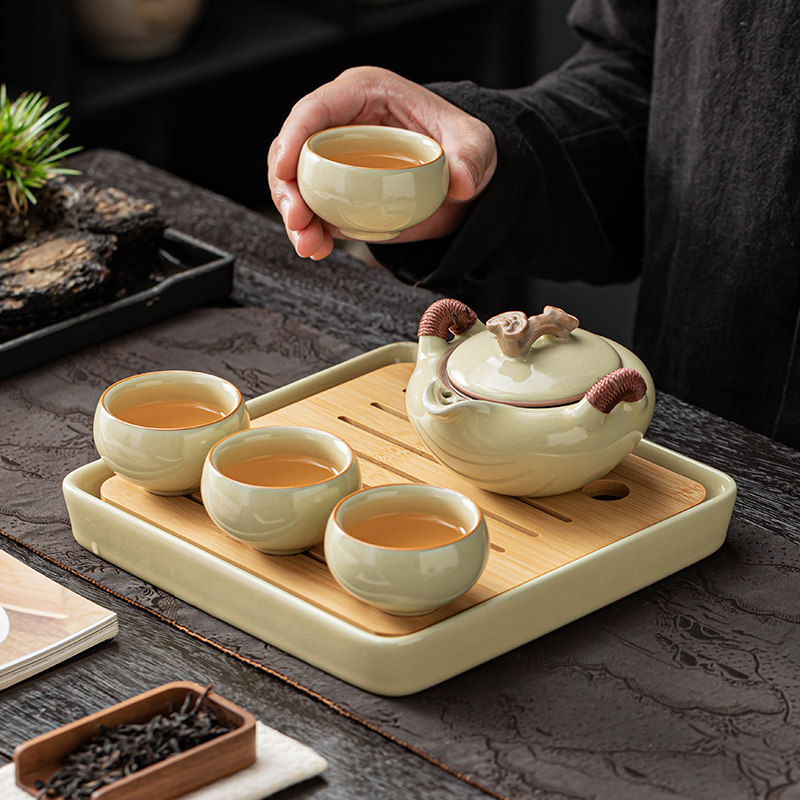 汝窑旅行茶具套装简约便携陶瓷快客杯一壶四杯功夫户外露营泡茶器,淘宝优惠券,粉丝福利购,淘宝优惠卷