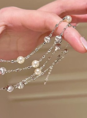 轻奢猫眼施家珍珠项链小众感叠戴项链