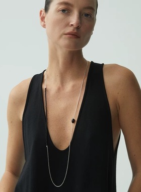 豆豆推荐长链条毛衣链拼接黑玛瑙项链女小众设计感双层叠戴锁骨