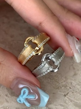 意大利中古拉丝轻奢感珠宝925纯银拉丝工艺锻面元宝戒指