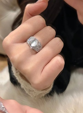 新中式国风系列戒指合集玉髓冰月蛋面排指s925通体纯银女