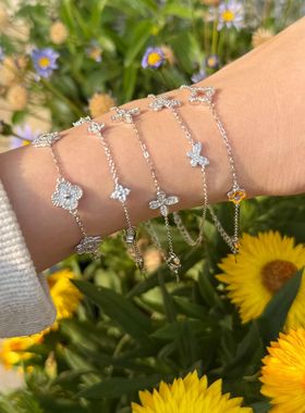 通体925纯银手链女轻奢感镂空四叶草蝴蝶跨境热网红同款手饰