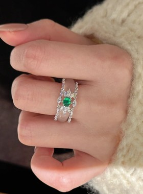 s925纯银两戴高冰玉髓戒指女时尚个性独特尾戒轻奢感食指戒