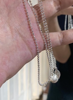 s925纯银波光粼粼星芒拉丝圆球项链复古感气质秋冬叠戴毛衣链