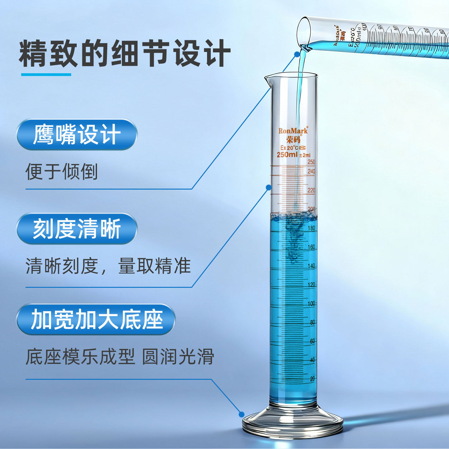 华鸥/荣码玻璃量筒 实验室高硼硅直型带刻度量杯10 25 50 100 250 500 1000 2000ml玻璃测量杯具塞量筒量筒刷,淘宝优惠券,粉丝福利购,淘宝优惠卷