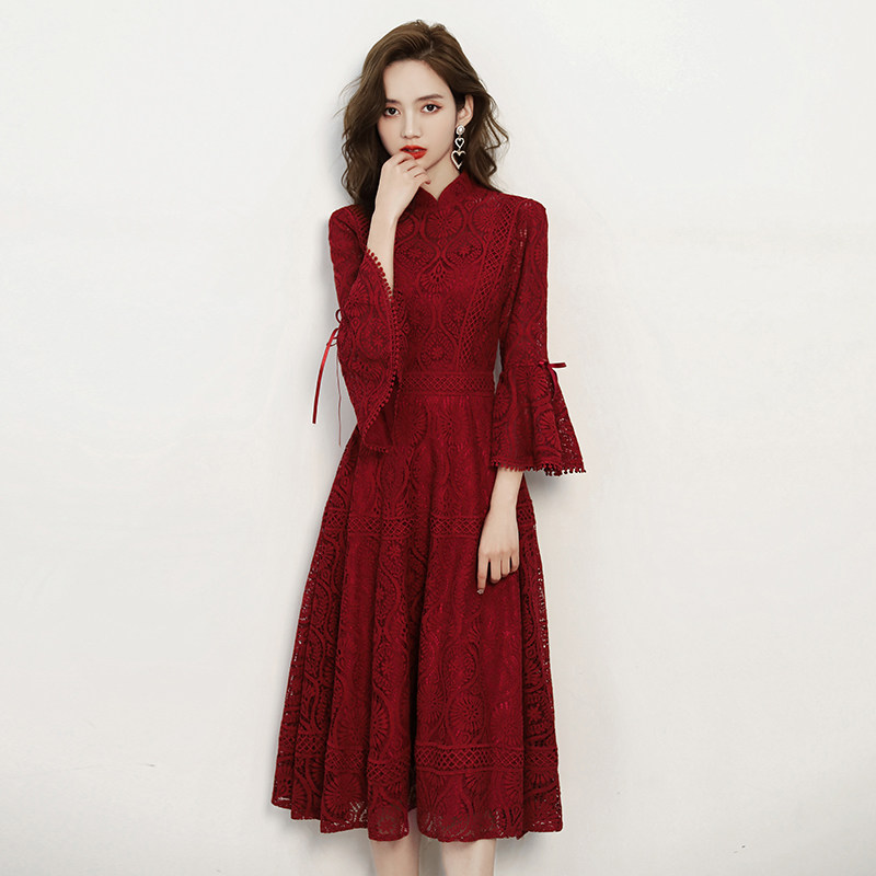 新娘平时可穿酒红色结婚回门连衣裙 森度凡礼服/晚装